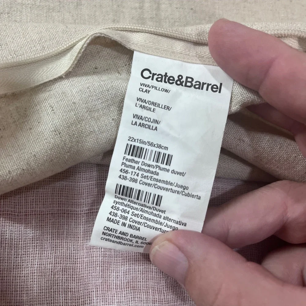Crate & Barrel Viva Velvet Linen Lumbar‎ Pillow Cover Clay 22x15 Vtg Style